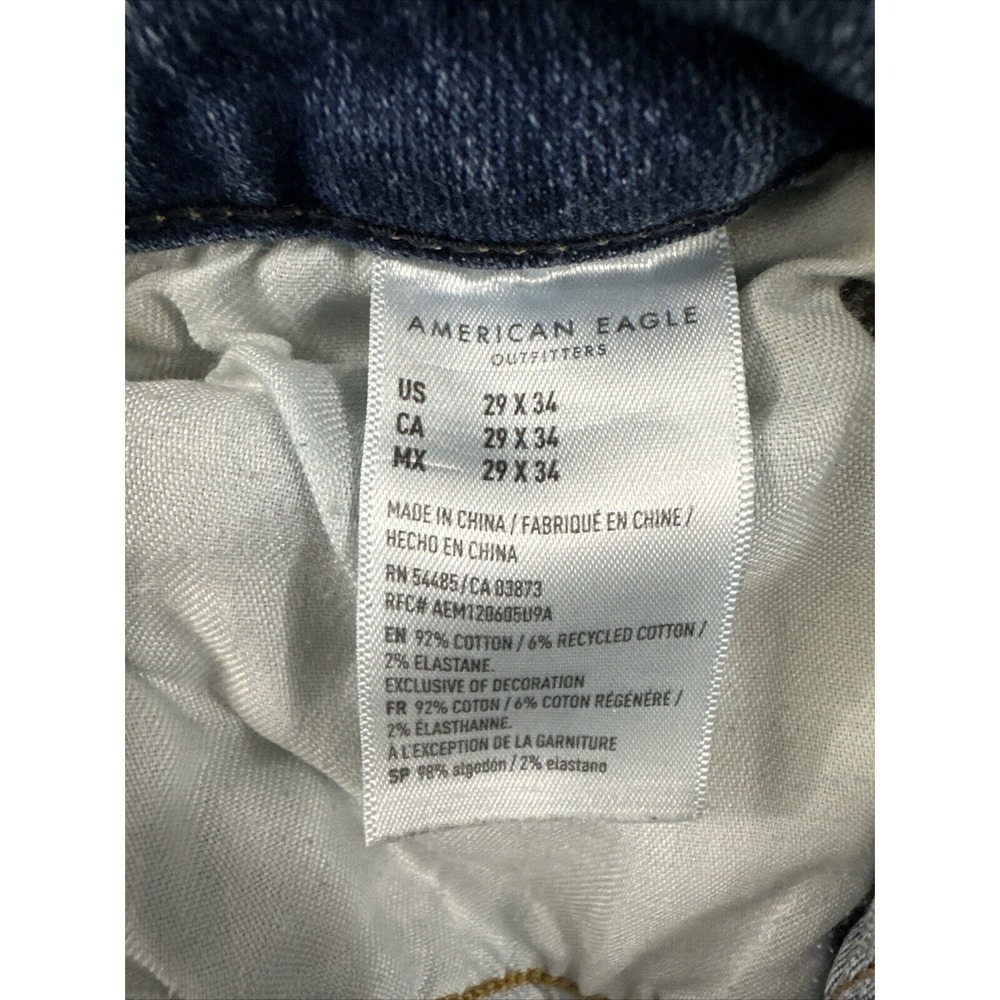 American Eagle Jeans Men 29x34 (28x32) Blue Athletic Skinny Distressed Whiskers - Picture 4 of 14